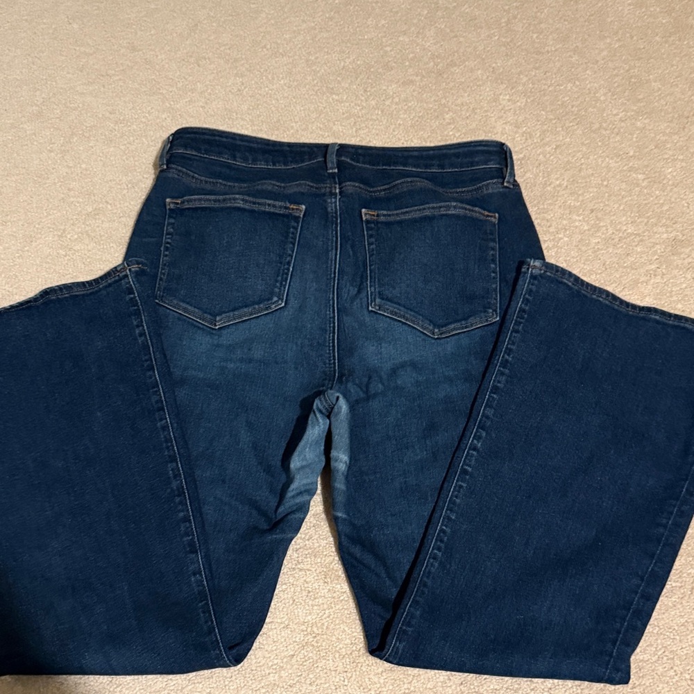 LOFT Dark Blue Curvy Slim Wide-Leg Flare Jeans - Picture 6 of 9